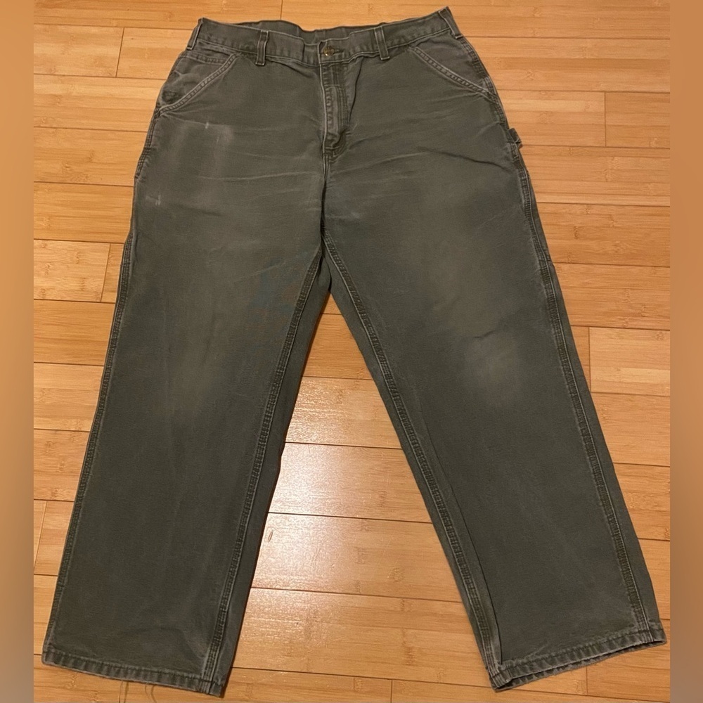 Vintage Carhartt Work Pants Duck Canvas Moss Green 36x30 - Picture 2 of 11